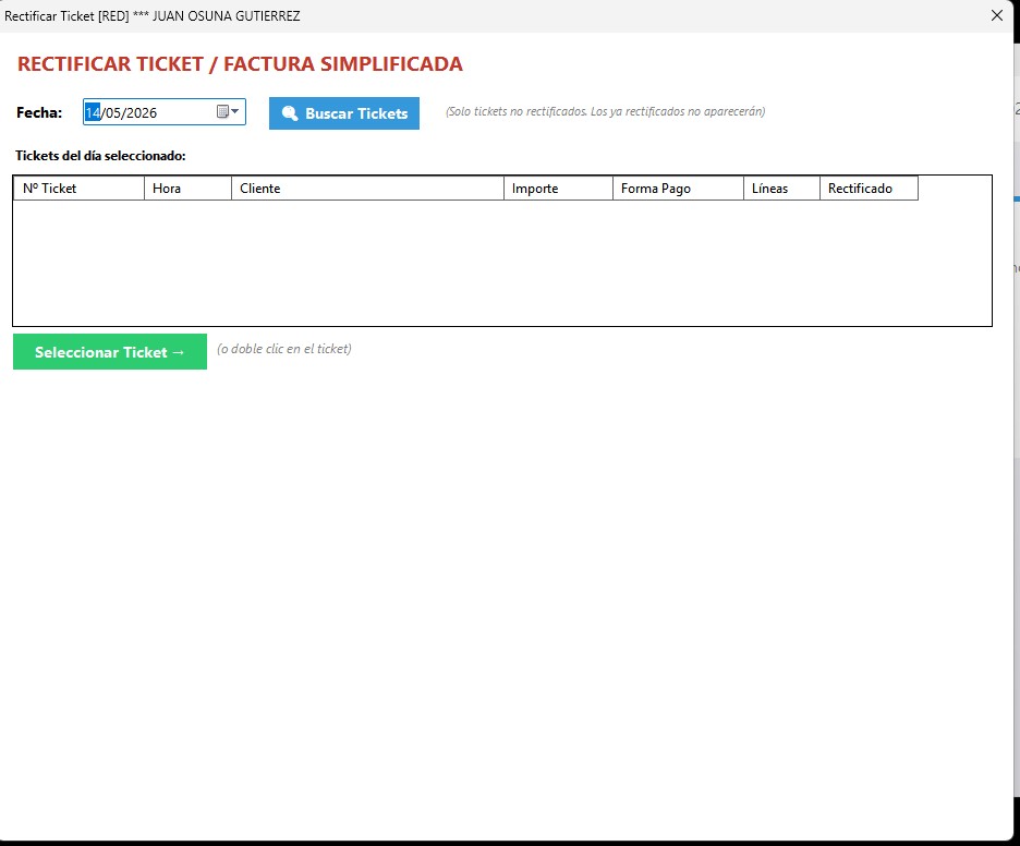 Programa TPV Verifactu - rectificación de tickets